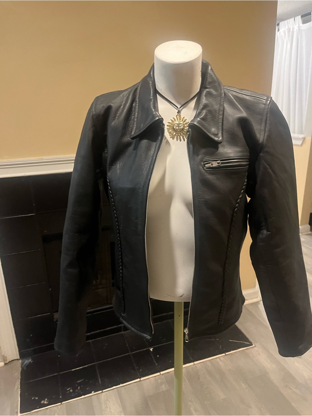 Women's Black Genuine Leather Zip-Front Moto Jacket Grunge Minimalist - Picture 5 of 8
